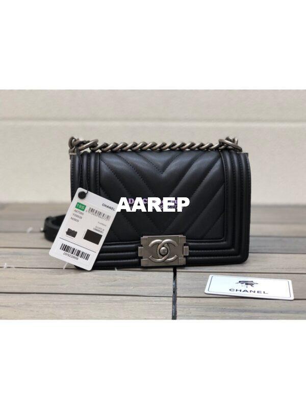 Replica Chanel Chevron Boy Flap Bag in Lambskin Black 5