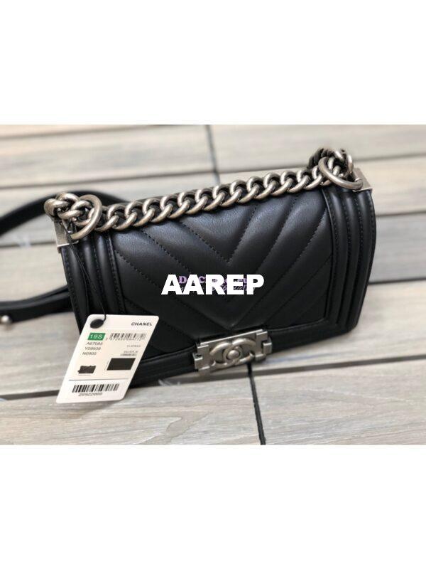 Replica Chanel Chevron Boy Flap Bag in Lambskin Black 6