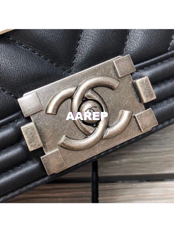 Replica Chanel Chevron Boy Flap Bag in Lambskin Black 10