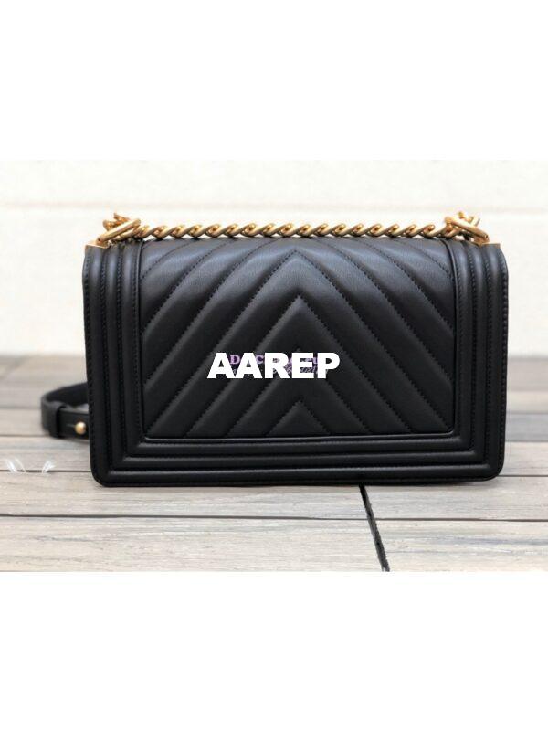 Replica Chanel Chevron Boy Flap Bag in Lambskin Black 13
