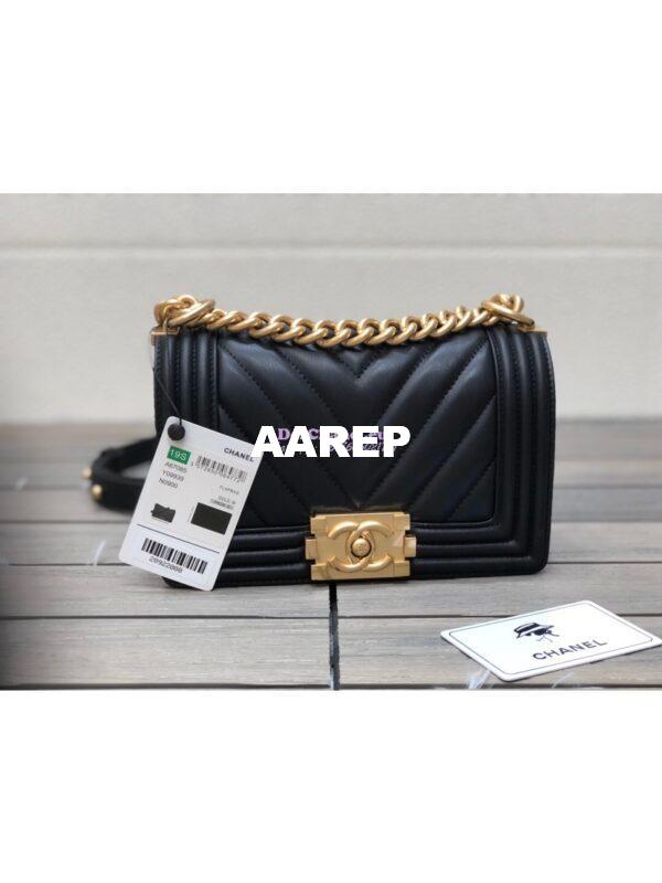 Replica Chanel Chevron Boy Flap Bag in Lambskin Black 14