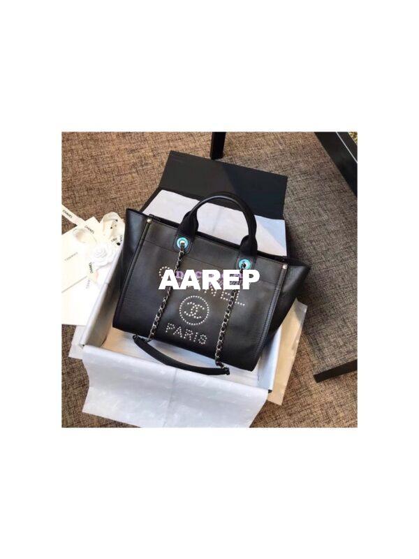 Replica Chanel Studded black Calfskin Deauville Small Shopping Bag A57069