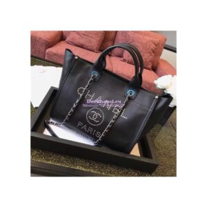 Replica Chanel Studded black Calfskin Deauville Small Shopping Bag A57069 2