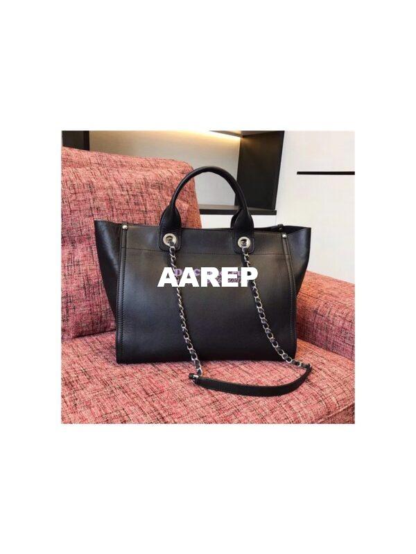 Replica Chanel Studded black Calfskin Deauville Small Shopping Bag A57069 5