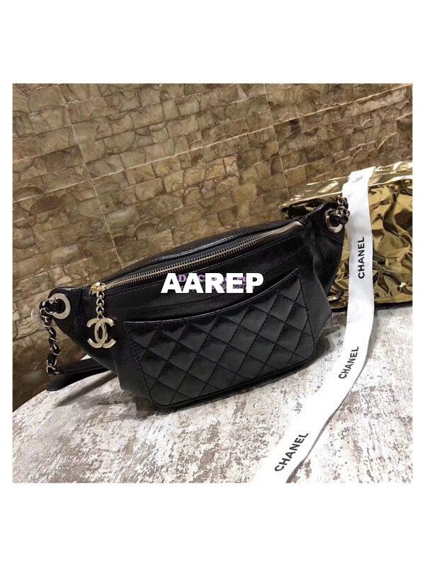 Replica Chanel Waist Bag Crumpled Lambskin A57832 Black 3
