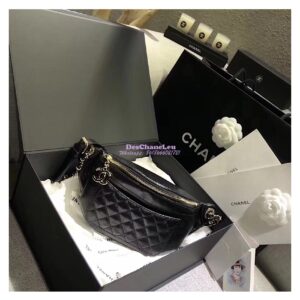 Replica Chanel Waist Bag Crumpled Lambskin A57832 Black 2