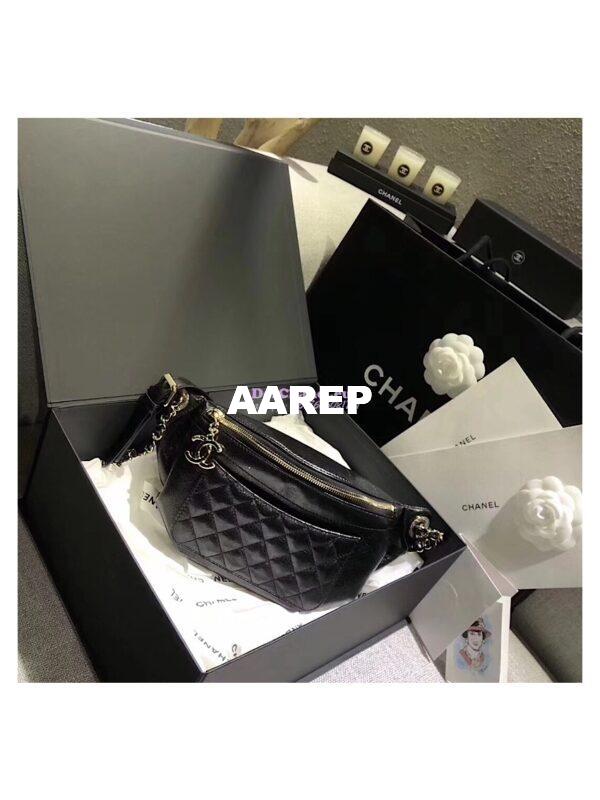 Replica Chanel Waist Bag Crumpled Lambskin A57832 Black 4