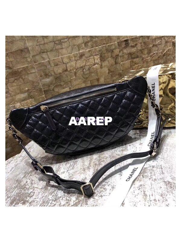 Replica Chanel Waist Bag Crumpled Lambskin A57832 Black 6