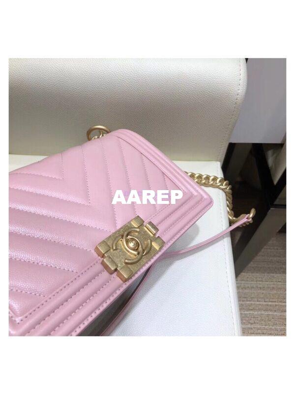 Replica Chanel Chevron Boy Flap Bag in Caviar Matte Gold Hardware Light Pink 6
