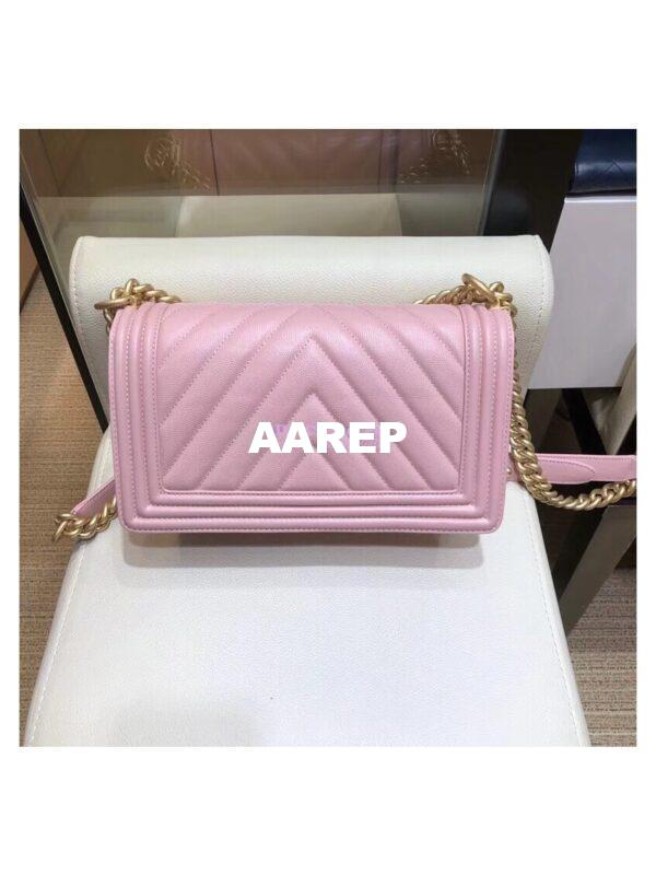 Replica Chanel Chevron Boy Flap Bag in Caviar Matte Gold Hardware Light Pink 8