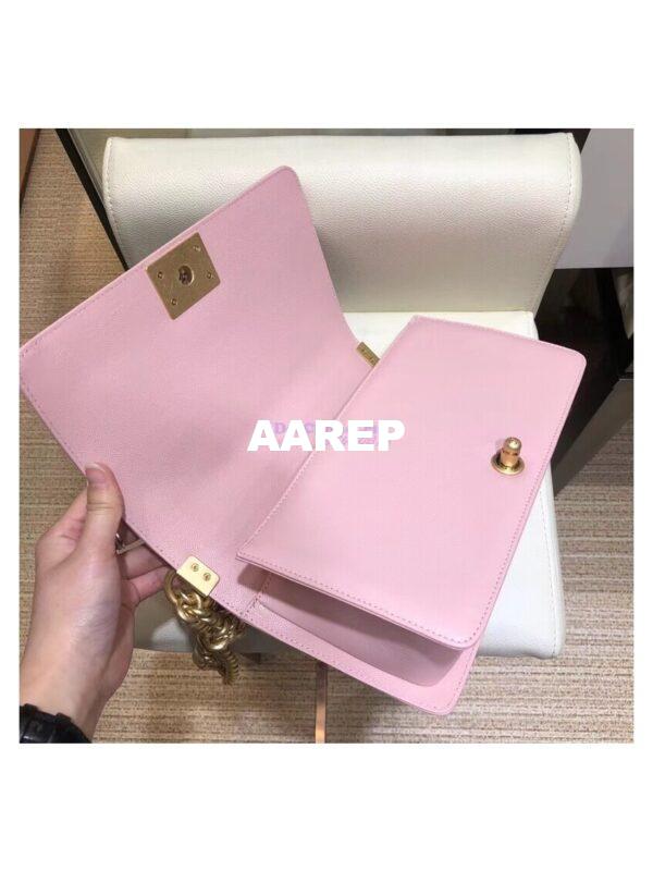 Replica Chanel Chevron Boy Flap Bag in Caviar Matte Gold Hardware Light Pink 9