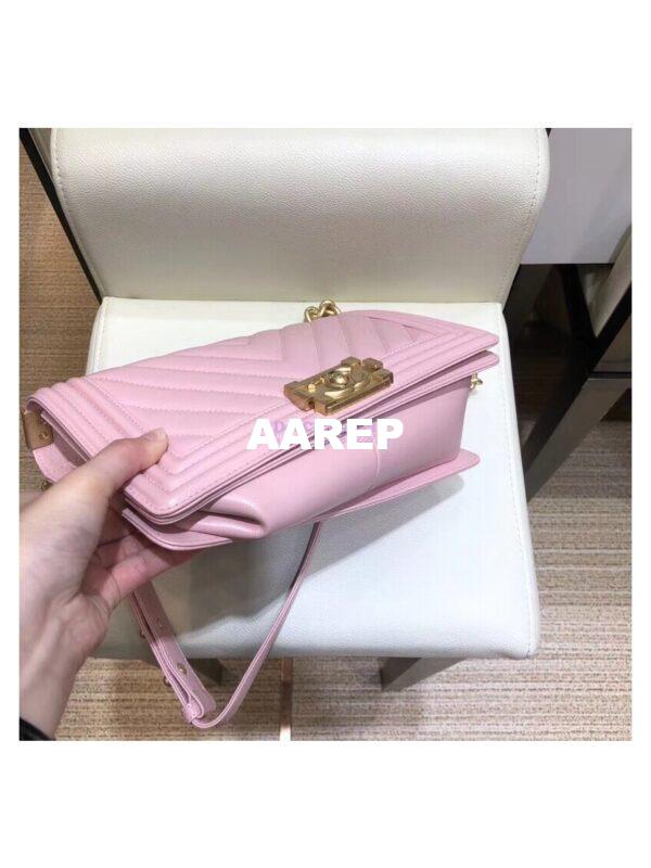 Replica Chanel Chevron Boy Flap Bag in Caviar Matte Gold Hardware Light Pink 10