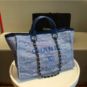 Replica Chanel A66942 Large Toile Deauville Shopping Bag in Blue Jacquard