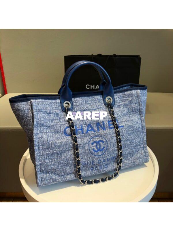 Replica Chanel A66942 Large Toile Deauville Shopping Bag in Blue Jacquard 3
