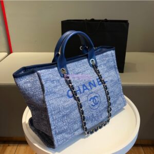 Replica Chanel A66942 Large Toile Deauville Shopping Bag in Blue Jacquard 2