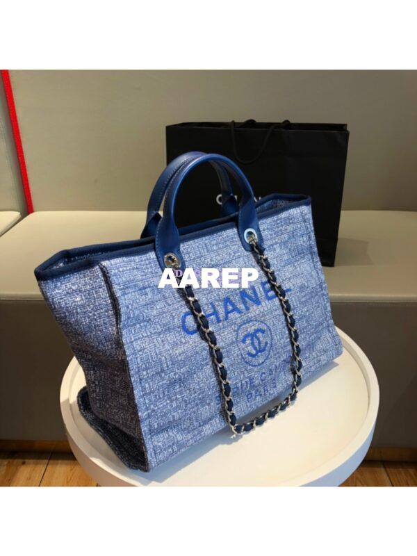 Replica Chanel A66942 Large Toile Deauville Shopping Bag in Blue Jacquard 4