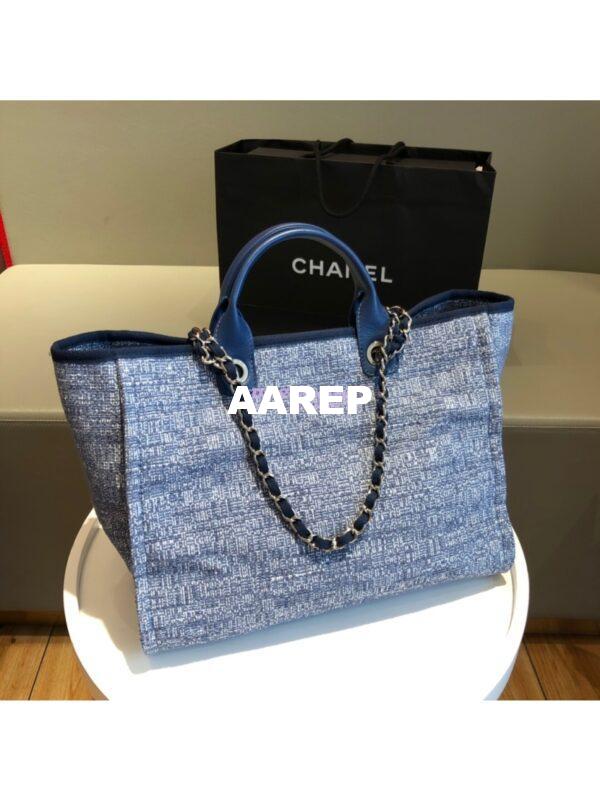 Replica Chanel A66942 Large Toile Deauville Shopping Bag in Blue Jacquard 10