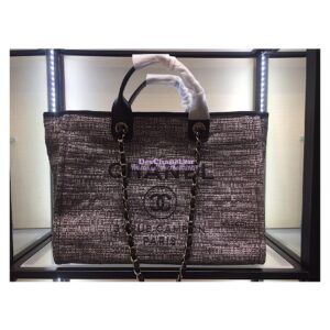 Replica Chanel A66942 Large Toile Deauville Shopping Bag in Charcoal Jacquard