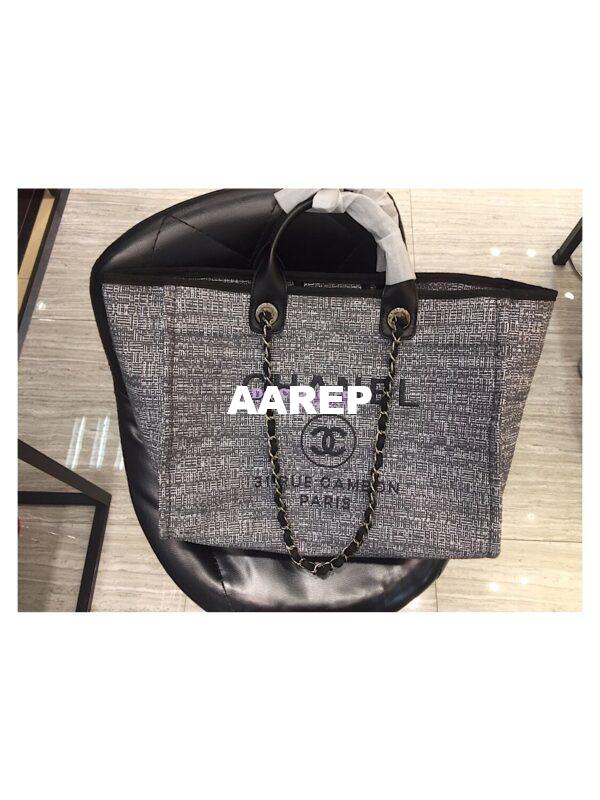 Replica Chanel A66942 Large Toile Deauville Shopping Bag in Charcoal Jacquard 6