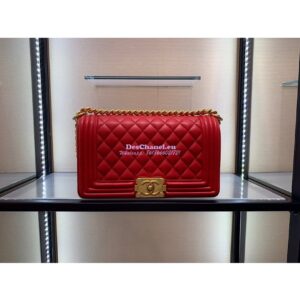 Replica Chanel Le boy Lambskin Red Matte Gold Hardware