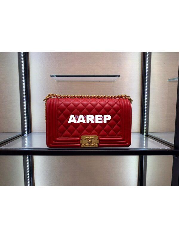 Replica Chanel Le boy Lambskin Red Matte Gold Hardware 3