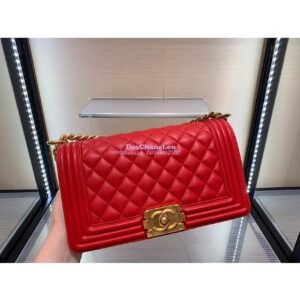 Replica Chanel Le boy Lambskin Red Matte Gold Hardware 2