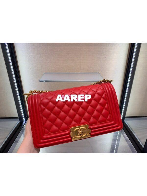 Replica Chanel Le boy Lambskin Red Matte Gold Hardware 4