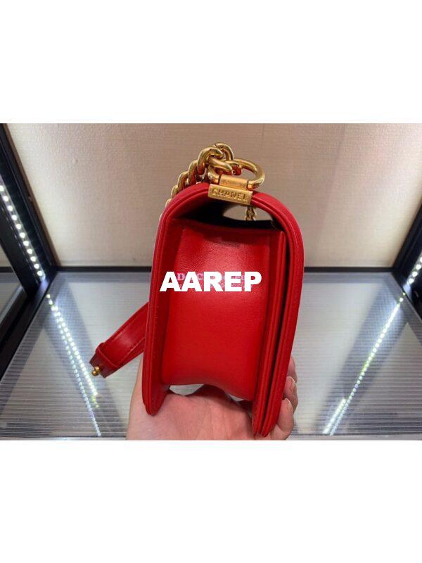 Replica Chanel Le boy Lambskin Red Matte Gold Hardware 6