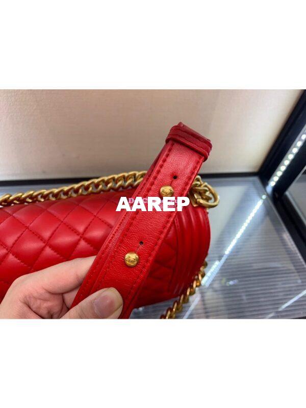 Replica Chanel Le boy Lambskin Red Matte Gold Hardware 7