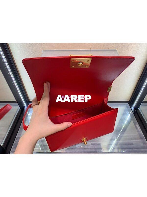 Replica Chanel Le boy Lambskin Red Matte Gold Hardware 8