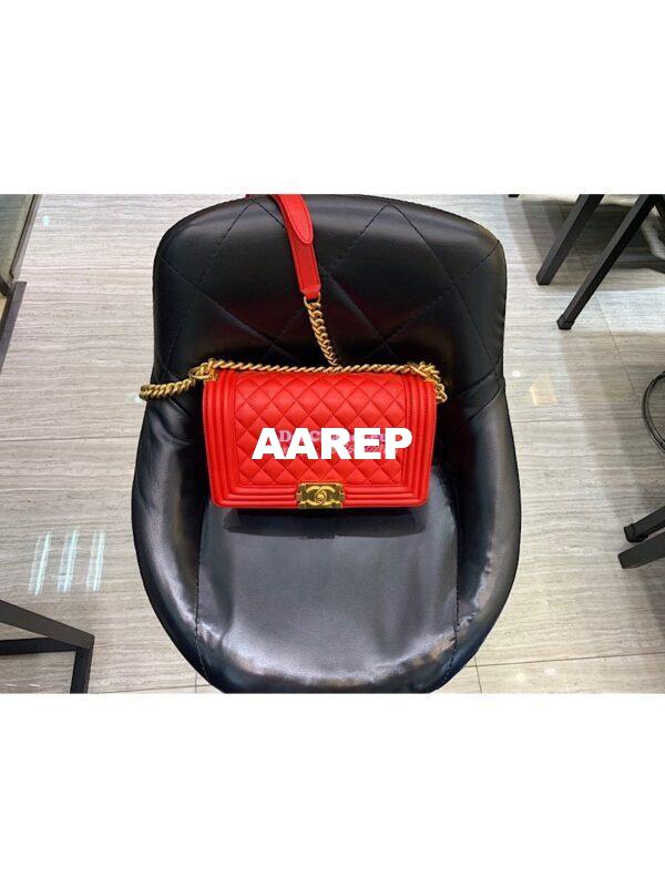 Replica Chanel Le boy Lambskin Red Matte Gold Hardware 10