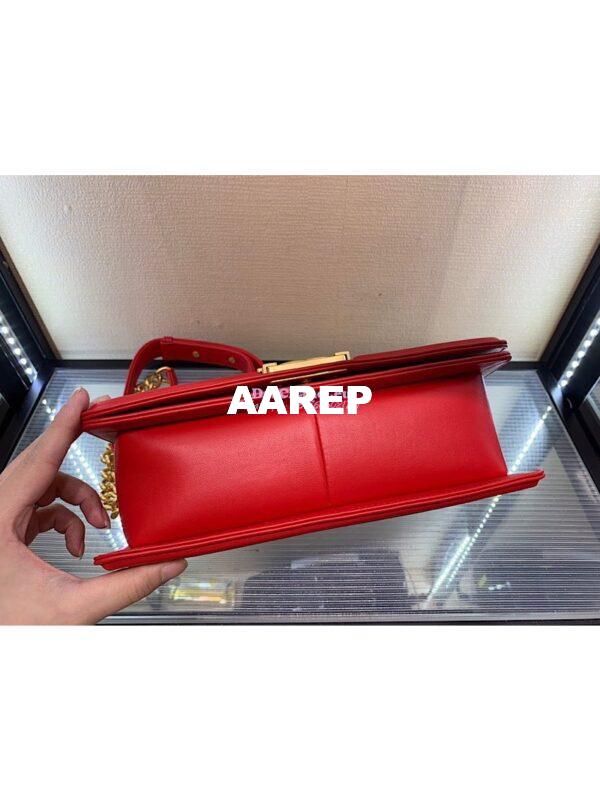 Replica Chanel Le boy Lambskin Red Matte Gold Hardware 11