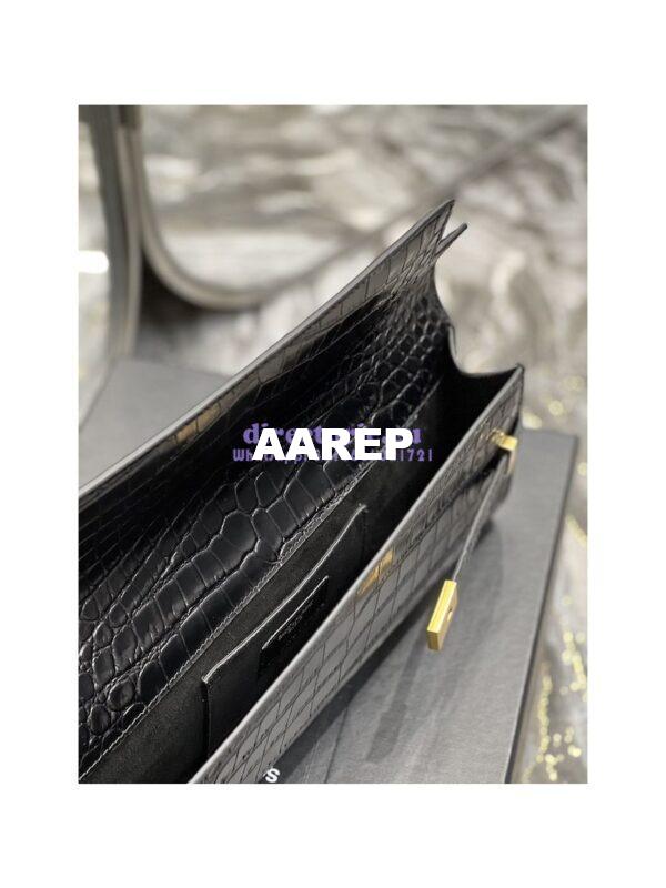 Replica YSL Saint Laurent Manhattan Clutch In Crocodile-Embossed Leather 695949 Black 10