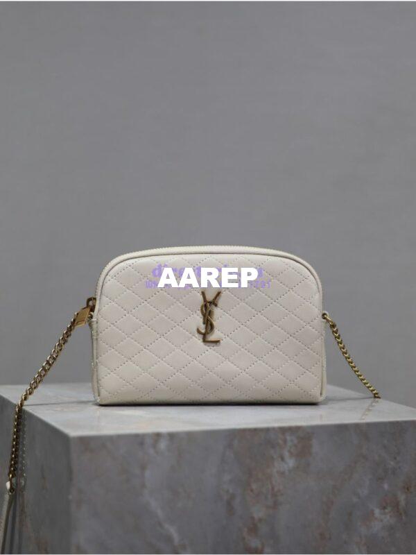 Replica YSL Saint Laurent Gaby Chain Pouch In Quilted Lambskin 7336671 Blanc
