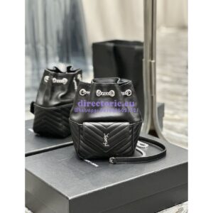 Replica YSL Saint Laurent Joe Mini Bucket Bag In Quilted Lambskin 7016311 Black Silver Hardware