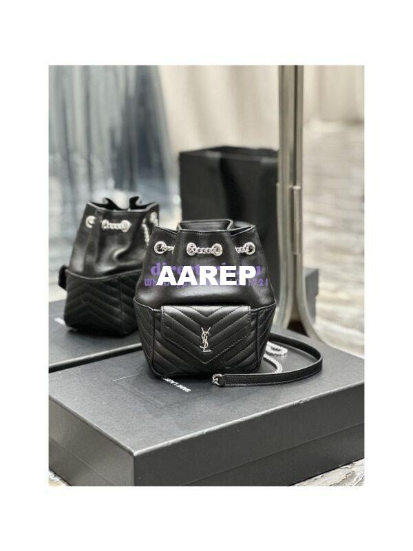 Replica YSL Saint Laurent Joe Mini Bucket Bag In Quilted Lambskin 7016311 Black Silver Hardware 3