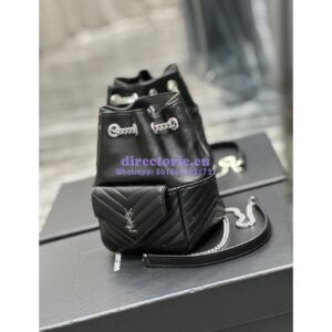 Replica YSL Saint Laurent Joe Mini Bucket Bag In Quilted Lambskin 7016311 Black Silver Hardware 2