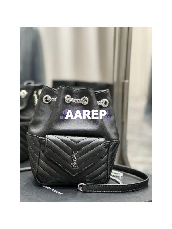 Replica YSL Saint Laurent Joe Mini Bucket Bag In Quilted Lambskin 7016311 Black Silver Hardware 6