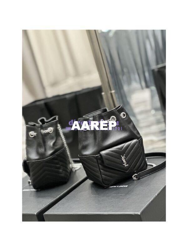 Replica YSL Saint Laurent Joe Mini Bucket Bag In Quilted Lambskin 7016311 Black Silver Hardware 7