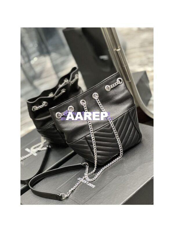 Replica YSL Saint Laurent Joe Mini Bucket Bag In Quilted Lambskin 7016311 Black Silver Hardware 11