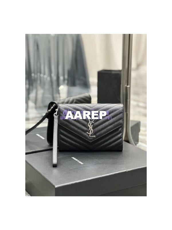 Replica YSL Saint Laurent Monogram Clutch in Quilted Grain De Poudre Embossed Leather 617662 Black Silver Hardware