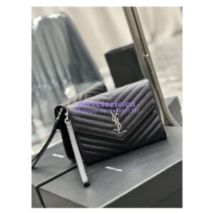 Replica YSL Saint Laurent Monogram Clutch in Quilted Grain De Poudre Embossed Leather 617662 Black Silver Hardware 2