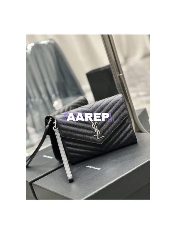 Replica YSL Saint Laurent Monogram Clutch in Quilted Grain De Poudre Embossed Leather 617662 Black Silver Hardware 2