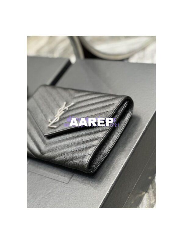 Replica YSL Saint Laurent Monogram Clutch in Quilted Grain De Poudre Embossed Leather 617662 Black Silver Hardware 3