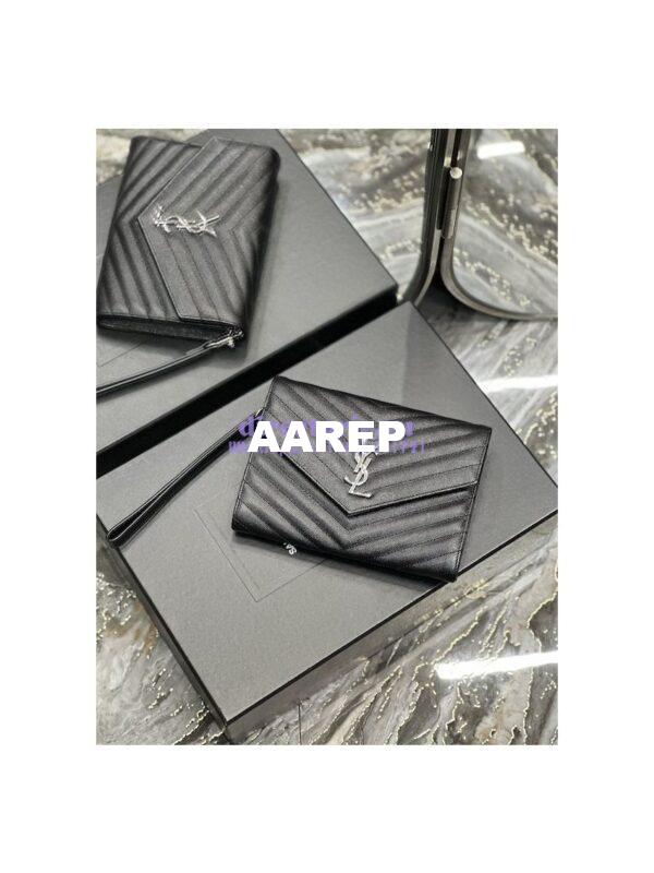 Replica YSL Saint Laurent Monogram Clutch in Quilted Grain De Poudre Embossed Leather 617662 Black Silver Hardware 4