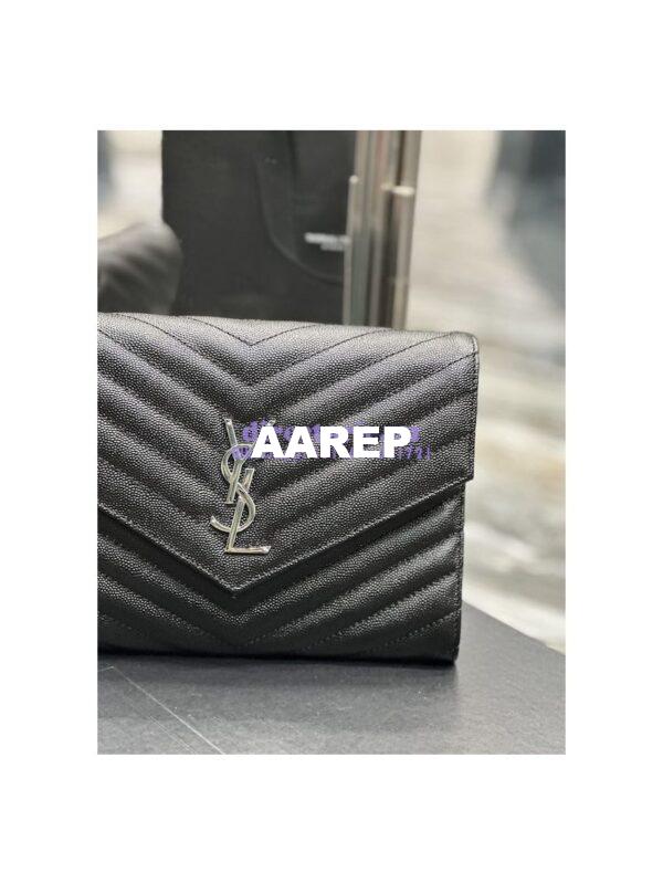 Replica YSL Saint Laurent Monogram Clutch in Quilted Grain De Poudre Embossed Leather 617662 Black Silver Hardware 7
