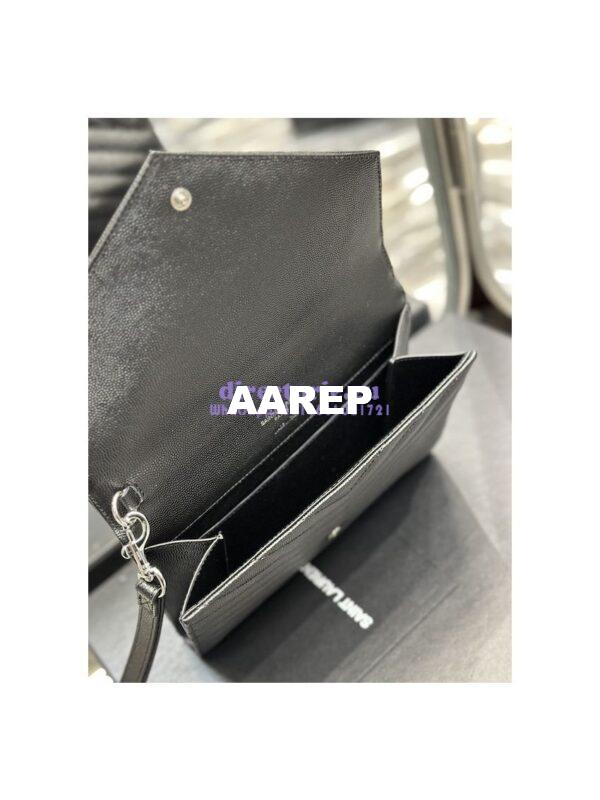 Replica YSL Saint Laurent Monogram Clutch in Quilted Grain De Poudre Embossed Leather 617662 Black Silver Hardware 8