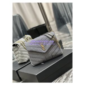 Replica YSL Saint Laurent Loulou Small Chain Bag In "Y"-Quilted Striped Denim 494699