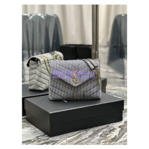 Replica YSL Saint Laurent Loulou Small Chain Bag In "Y"-Quilted Striped Denim 494699 2