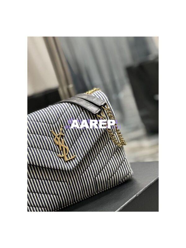 Replica YSL Saint Laurent Loulou Small Chain Bag In "Y"-Quilted Striped Denim 494699 4